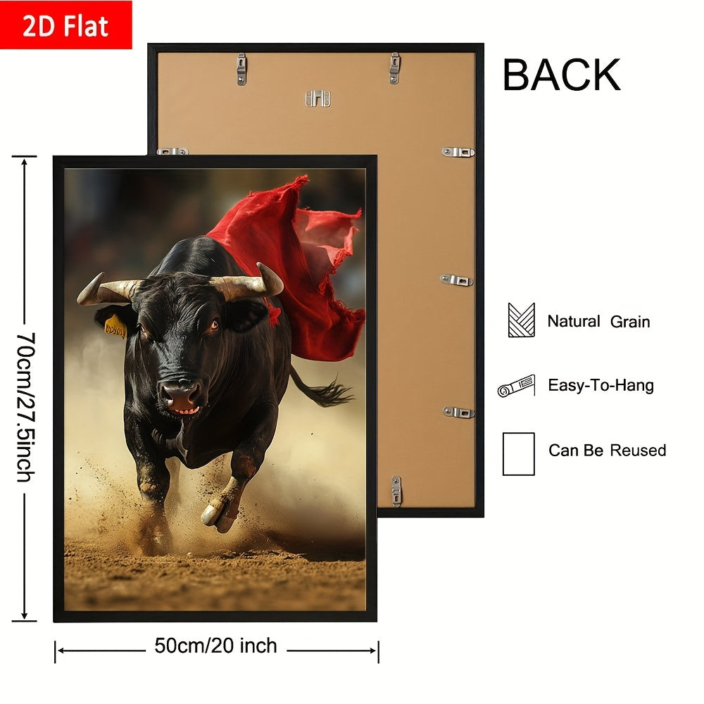 1pc Large Framed Canvas Wall Art - Charging Bull with Red Cape, Dramatic Spanish Painter Style - Ready-to-Hang Office, Living Room, Dining Decor - Perfect Gift for Birthday, Wedding, Housewarming - Canvas Print with Hook Inst