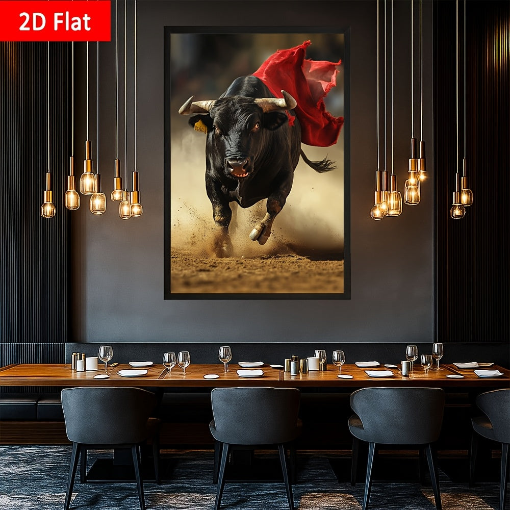 1pc Large Framed Canvas Wall Art - Charging Bull with Red Cape, Dramatic Spanish Painter Style - Ready-to-Hang Office, Living Room, Dining Decor - Perfect Gift for Birthday, Wedding, Housewarming - Canvas Print with Hook Inst
