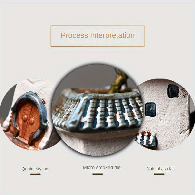 Modern Ceramic Zen House Succulent Planter – Indoor/Outdoor Decorative Bonsai Pot with Pagoda Roof, White Ceramic Miniature Landscape for Home or Office (Plants Not Included), Zen Garden Accessories