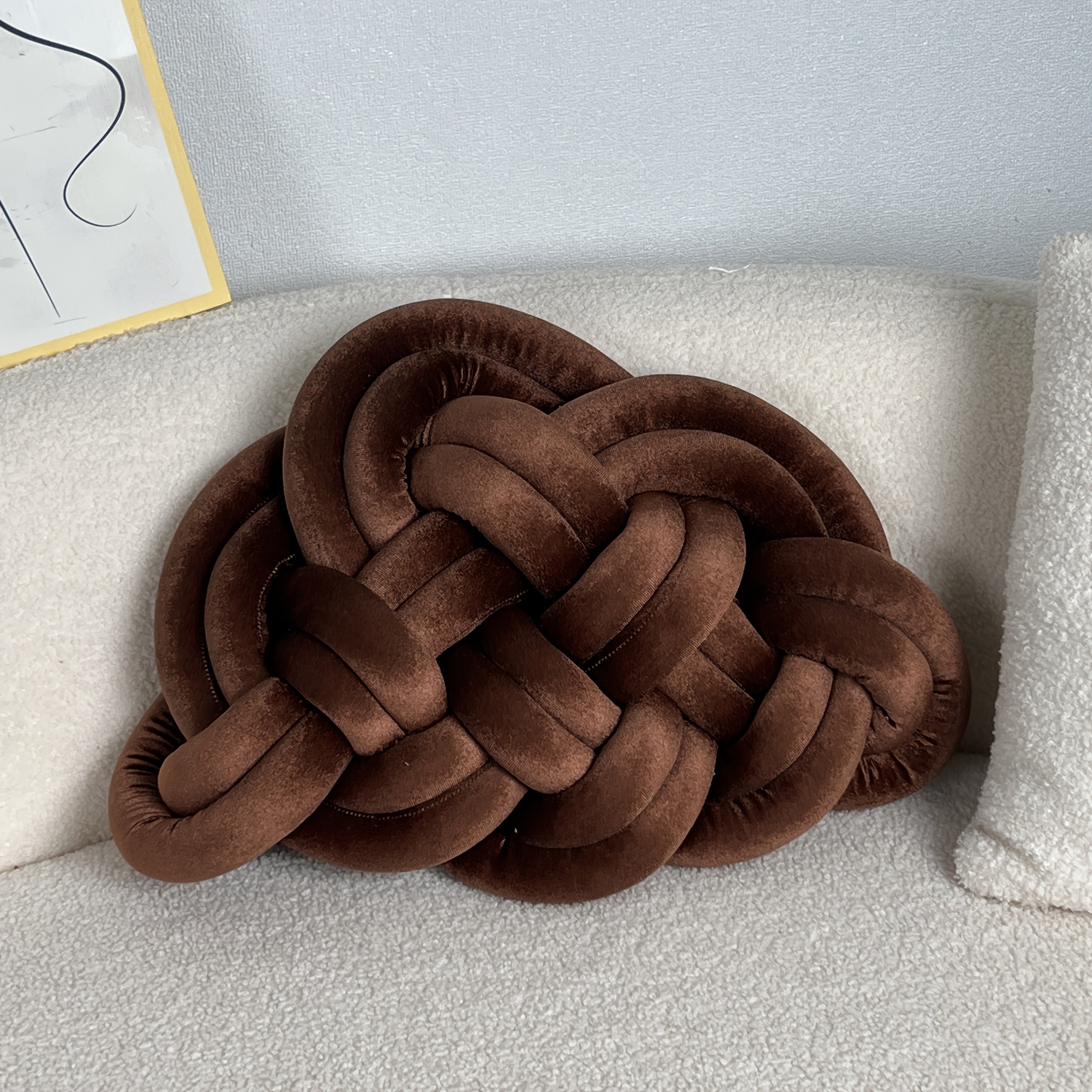 1pc YLBKIKR Hand-Knotted Plush Knot - Brown/Beige Celtic Knot Pillow, Soft Short-Hair Luxury -like Decorative ccent for Sofa Bed Chair, -Season Hand-Tied Corduroy-Like Pillow (No Fillers, Hand Wash Only), Cushions, Throw Pill