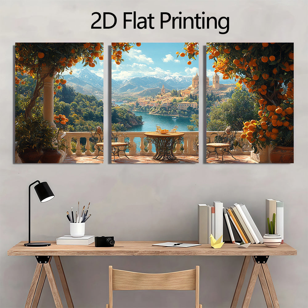 3pcs Andalusia Mediterranean Canvas Art Print, 39.88x59.94cm - Spanish Architecture & Orange Tree Wall Decor, Wooden Frame, Elegant Home or Office Decoration, Spanish Home Decor