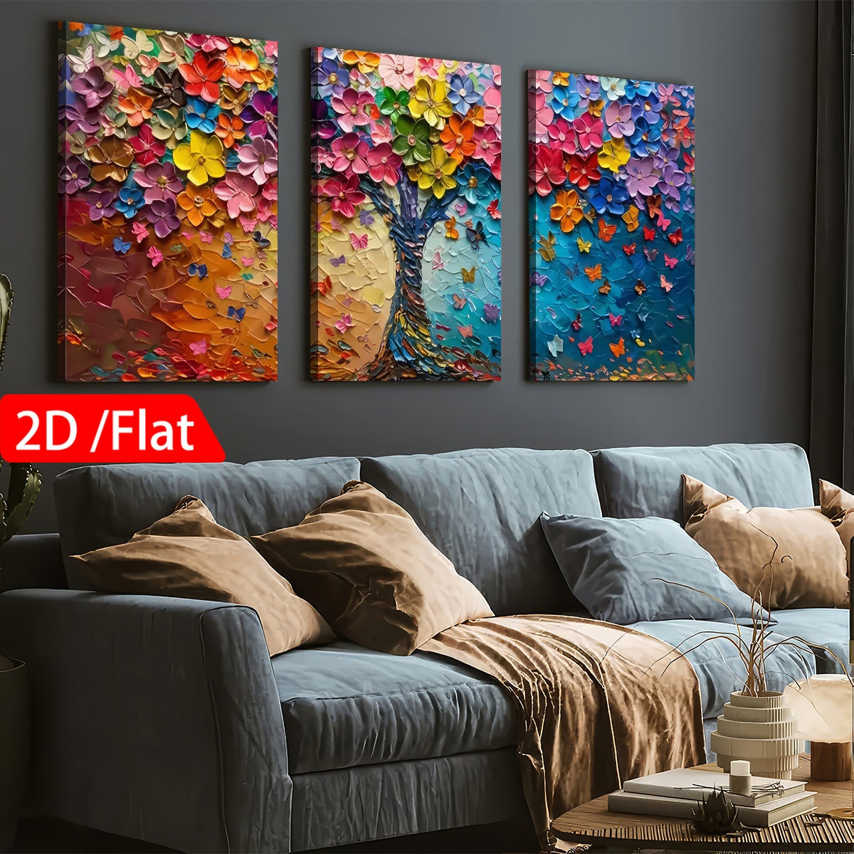 2D Flat 3pcs 2D Flat Printing, Abstract Art Style Tree of Life Landscape, Framed Canvas Painting And Poster, Can Be Hung Directly, Home Decoration, Wall Art, Room Decoration, HD Printing, Holiday Gifts, Living Room, Bedroom,