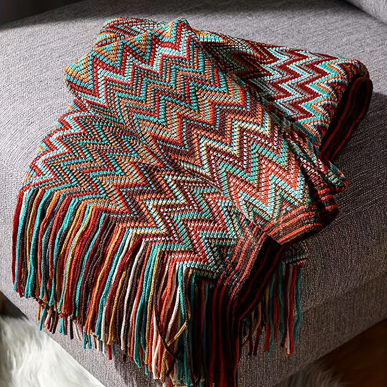 Bohemian Red Sofa Blanket