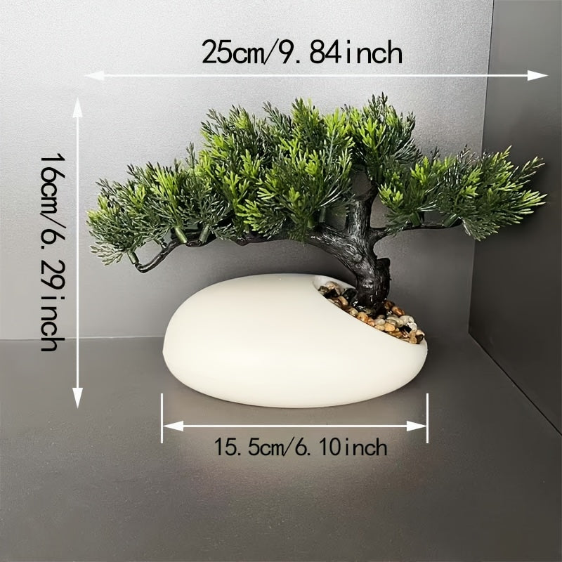 1pc Handmade Artificial Pine Topiary Tree with Lush Green Leaves & Intricate Branches - Realistic Miniature Plastic Plant in Sleek White Pot for Indoor/Outdoor Weddings, Parties, Holidays - All-Season Home & Garden Decor, No