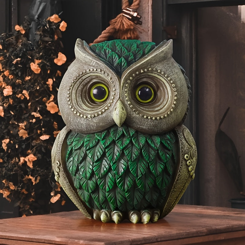 1pc Vintage-Style Resin Owl Statue - Green with Golden Eyes, Detailed Feather Design, Perfect for Home Office, Living Room Decor, Ideal Gift for Owl Lovers, Festive Decoration|Vintage Owl Decor|Detailed Craftsmanship, Owl Dec