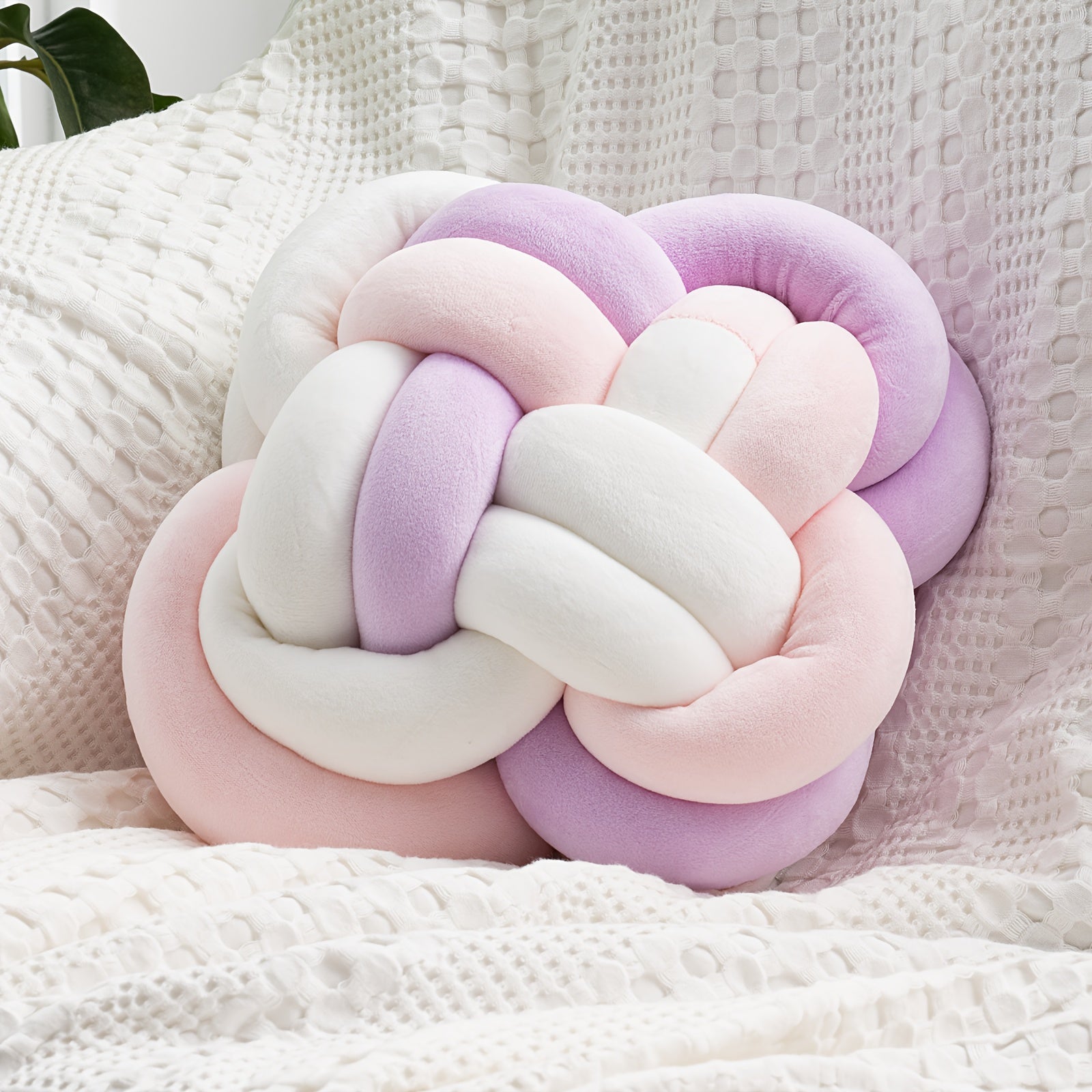 TEXSTEAD Art Deco Style Round Knot Cushion - Geometric Pattern Accent Throw for Home Decor, Machine Washable, Polyester Teddy Velvet Weave with Polyester Fiber Filling - Multipurpose Decorative Knot Ball Cushion for All Seaso