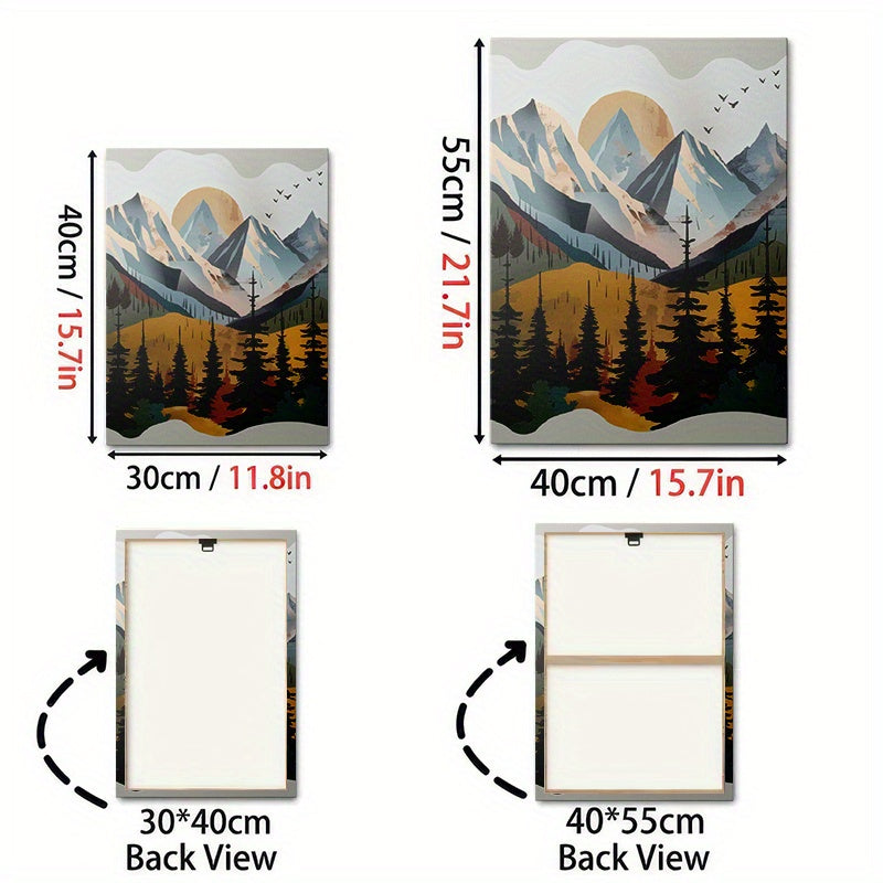 3 Framed Canvas Paintings And Posters, Ready to Hang, Including Frame, Abstract Mountain Forest Landscape Home Decor, Wall Art, Room Decor, HD Print, Holiday Gift, Living Room, Bedroom, Dining Room, Office Decor Painting with