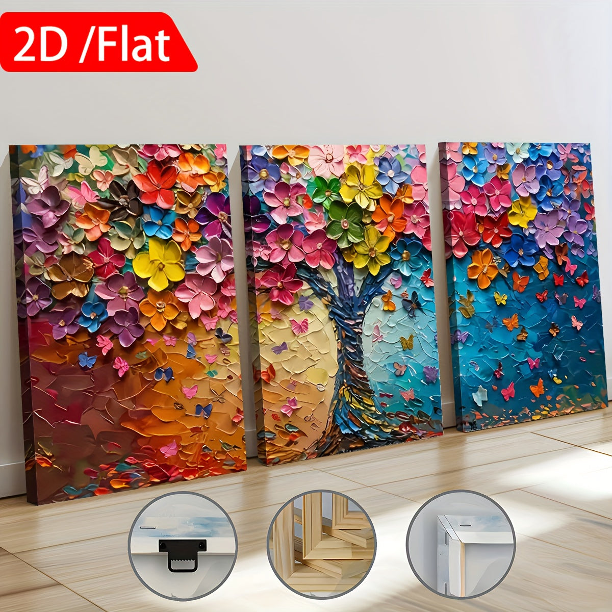2D Flat 3pcs 2D Flat Printing, Abstract Art Style Tree of Life Landscape, Framed Canvas Painting And Poster, Can Be Hung Directly, Home Decoration, Wall Art, Room Decoration, HD Printing, Holiday Gifts, Living Room, Bedroom,