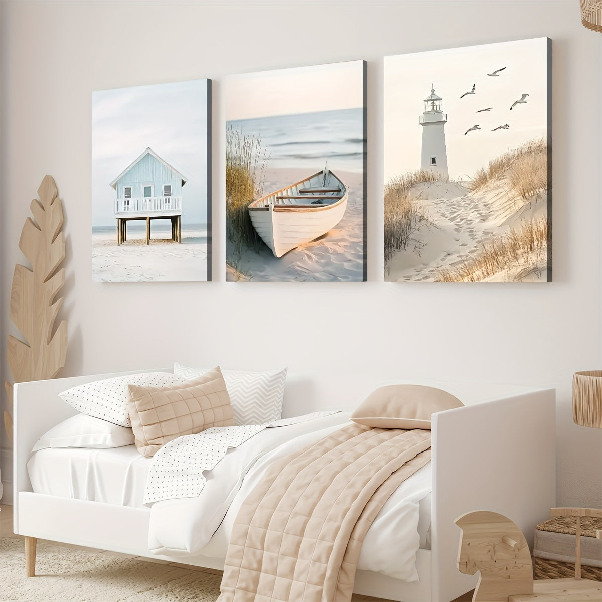 2D Flat, 3pcs 2D/Flat Print, Framed Canvas Painting And Poster, Ready to Hanging, Modern And Simple Seaside Art Scenery, Sailing, Home Decor, Wall Art, Room Decoration, Holiday Gift, Living Room, Bedroom, Dining Room, Office