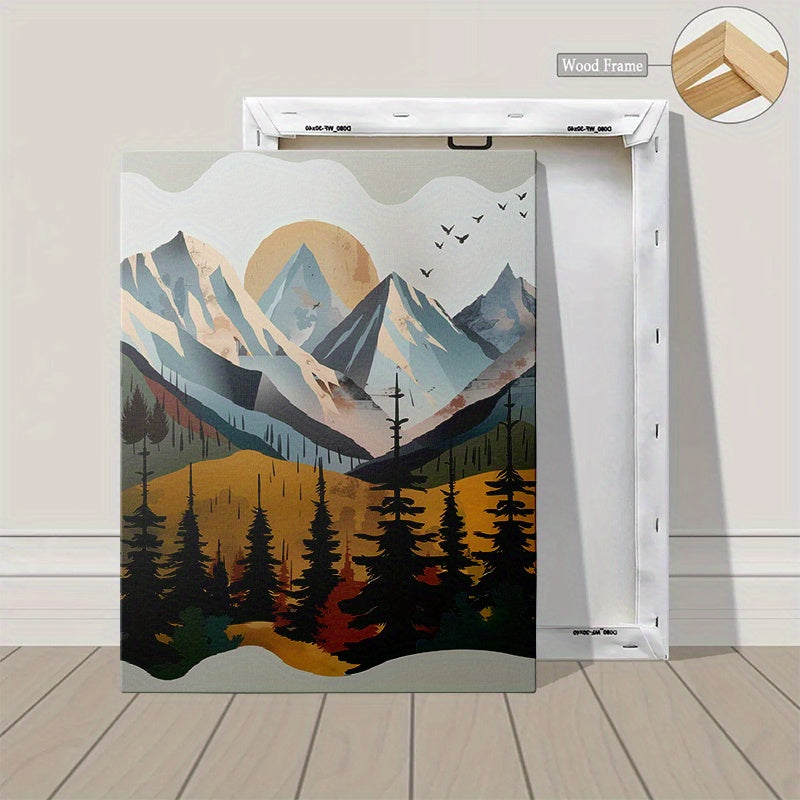 3 Framed Canvas Paintings And Posters, Ready to Hang, Including Frame, Abstract Mountain Forest Landscape Home Decor, Wall Art, Room Decor, HD Print, Holiday Gift, Living Room, Bedroom, Dining Room, Office Decor Painting with