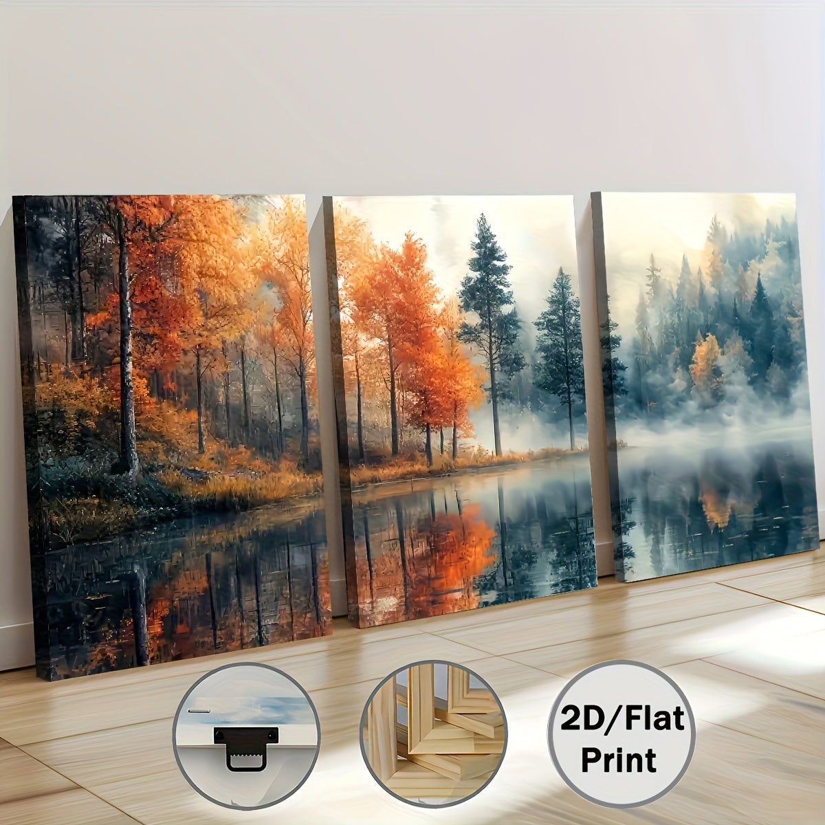 2D Flat 3 2D Flat Prints, Modern Style Natural Primeval Forest Landscape Art, Framed Canvas Paintings And Posters, Ready to Hang, Home Decoration, Wall Art, Room Decoration, High-Definition Prints, Holiday Gifts, Living Room,