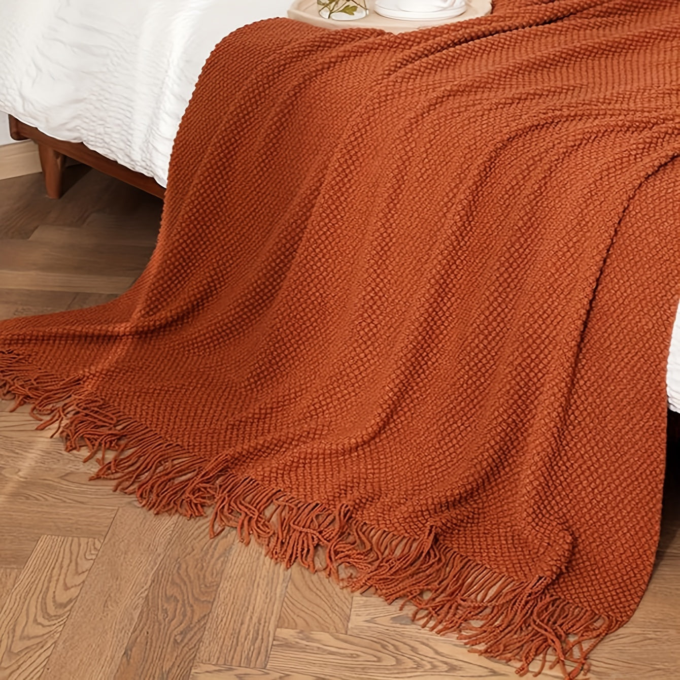 1pc Morandi Orange Knitted Blanket, Soft and Comfortable, Machine Washable