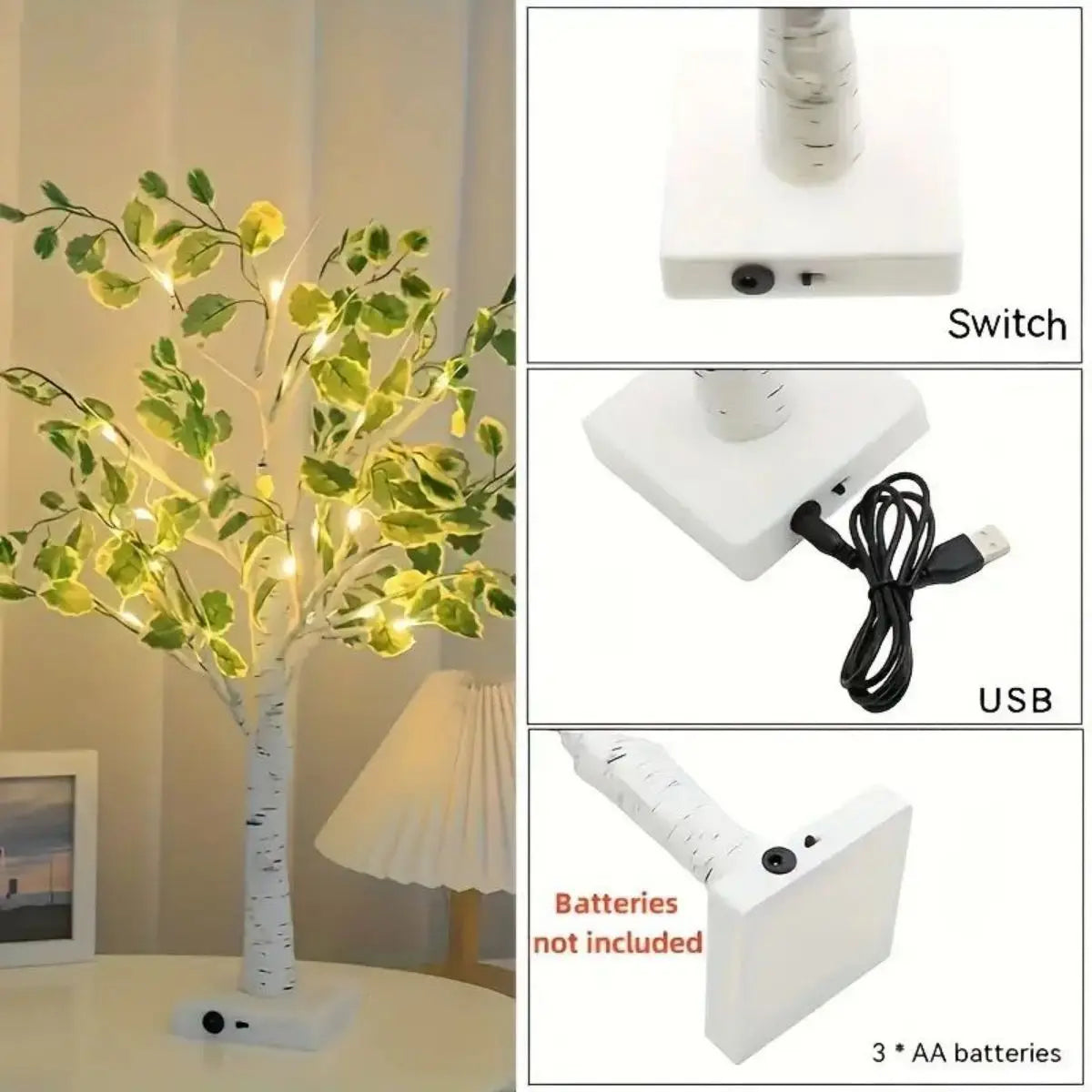 Lámpara Decorativa de Árbol de Abedul con 24 LED