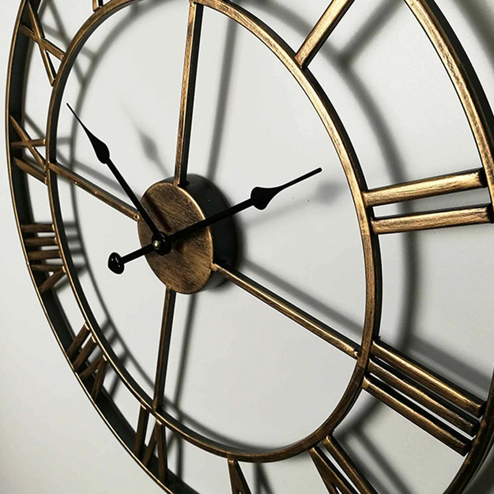 Reloj de Pared Grande Moderno 3D – Números Romanos y Metal Retro