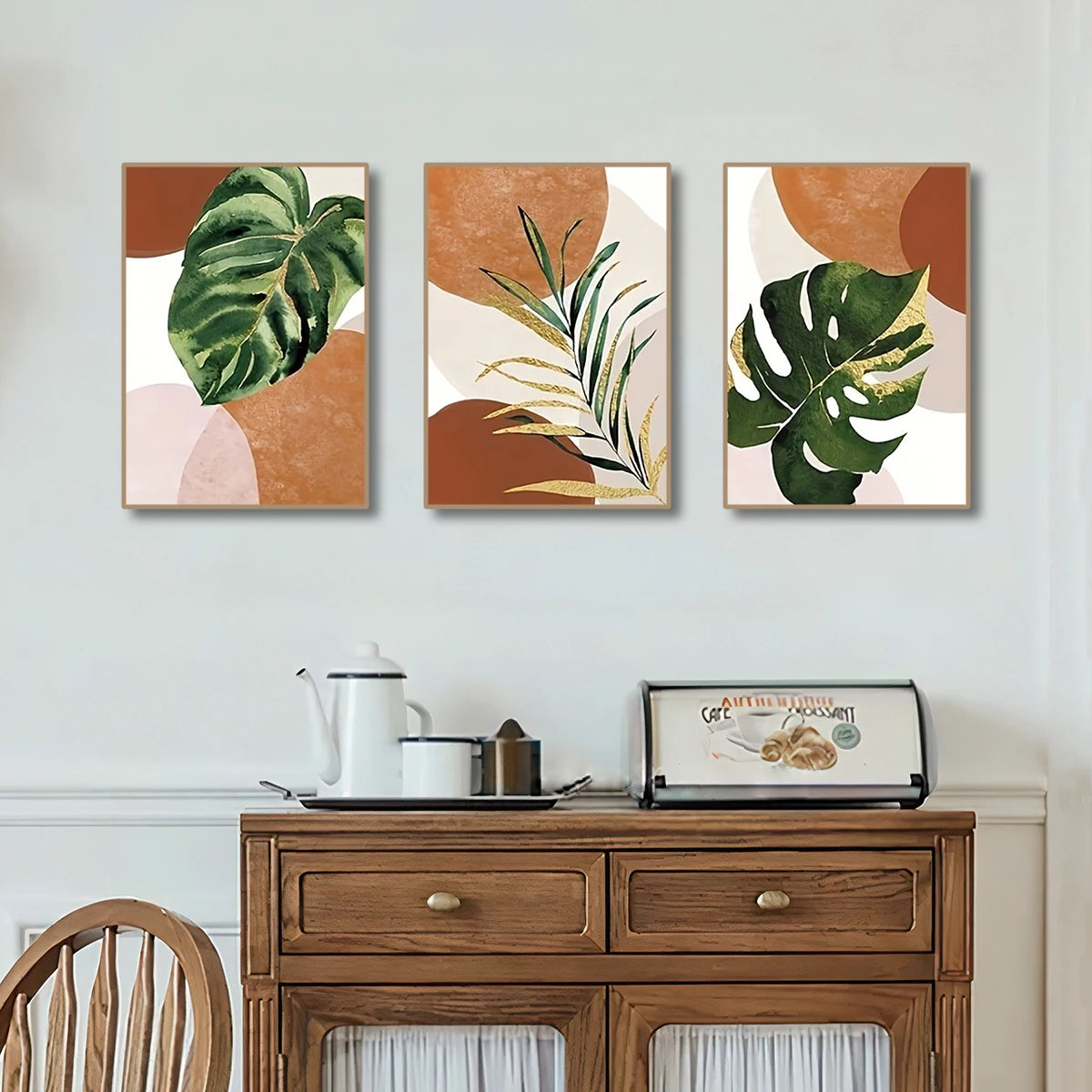 Set de 3 Cuadros de Arte Boho con Hojas de Palma