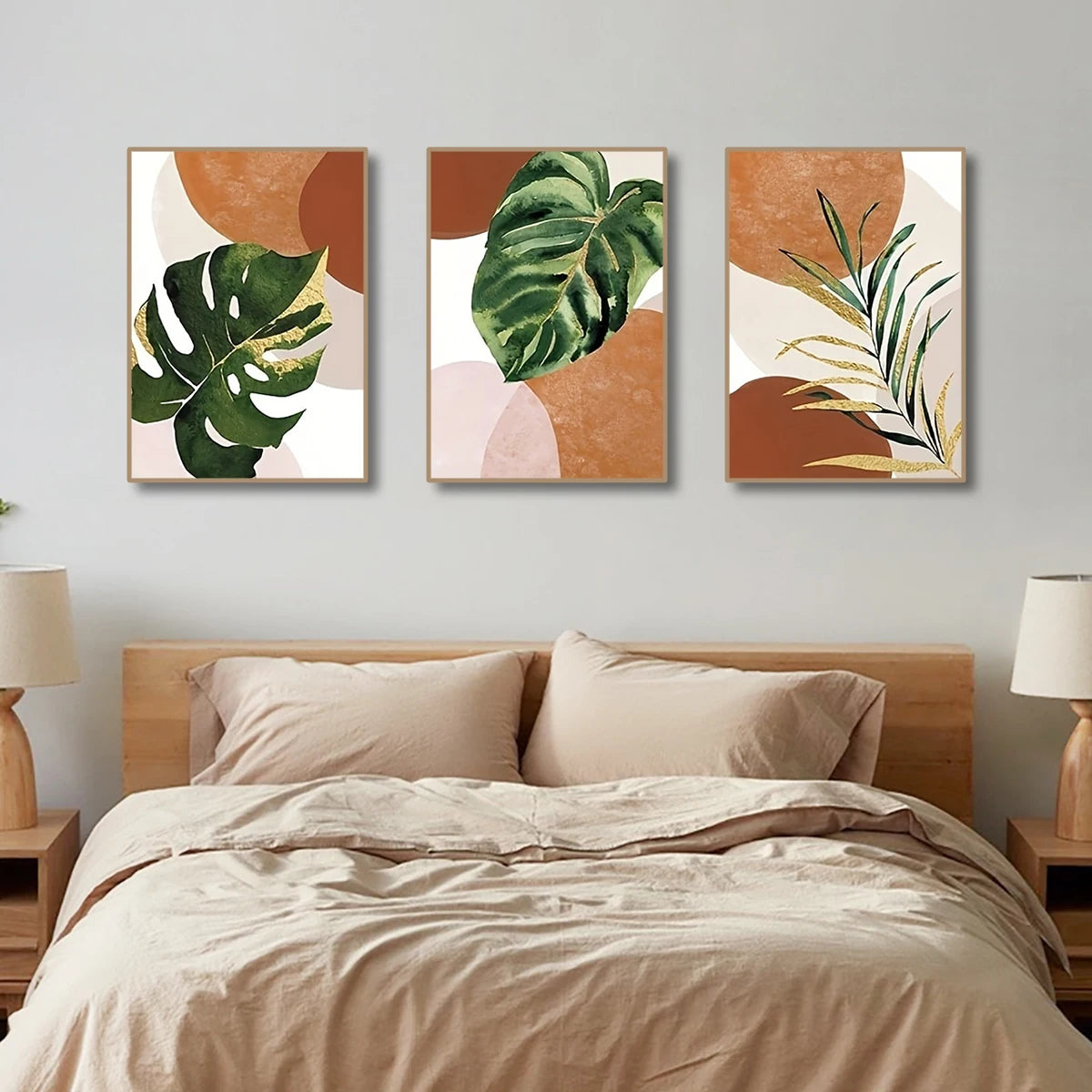 Set de 3 Cuadros de Arte Boho con Hojas de Palma