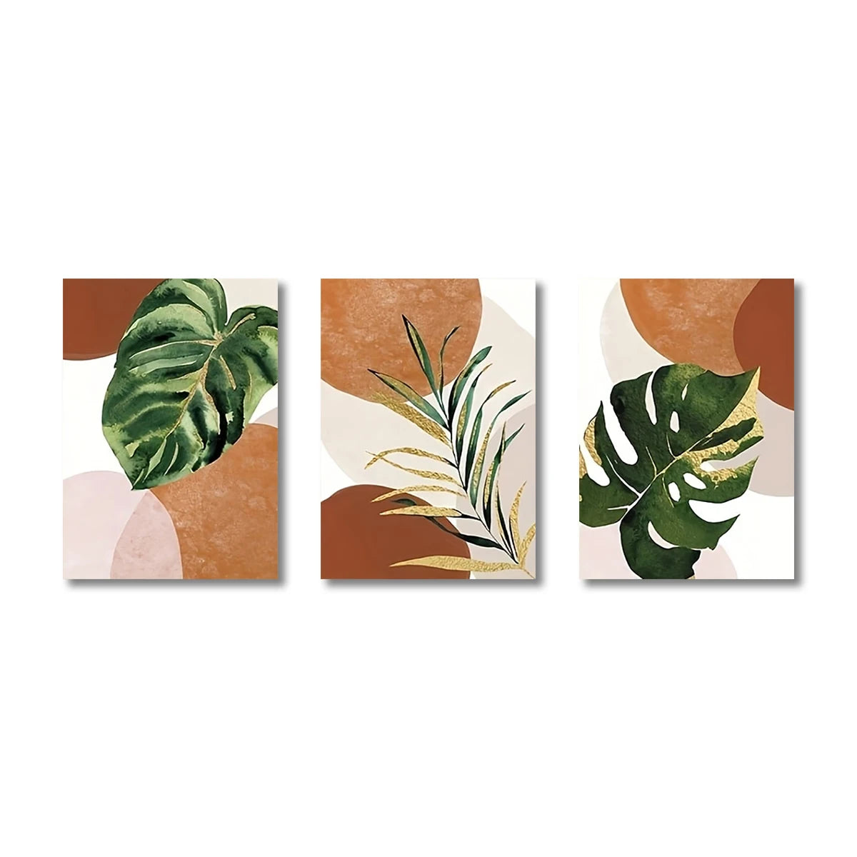 Set de 3 Cuadros de Arte Boho con Hojas de Palma