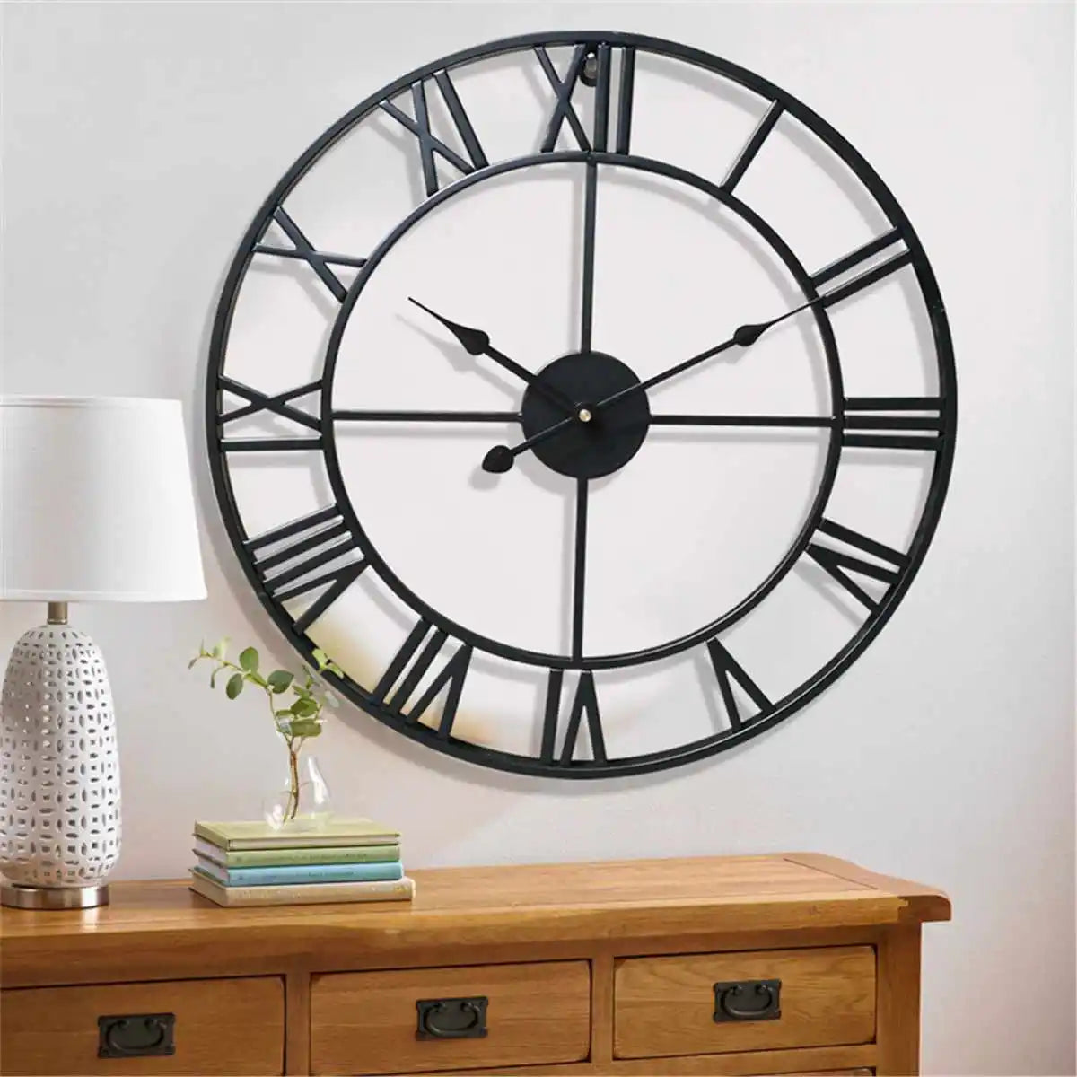 Reloj de Pared Grande Moderno 3D – Números Romanos y Metal Retro