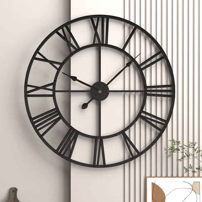 Reloj de Pared Grande Moderno 3D – Números Romanos y Metal Retro