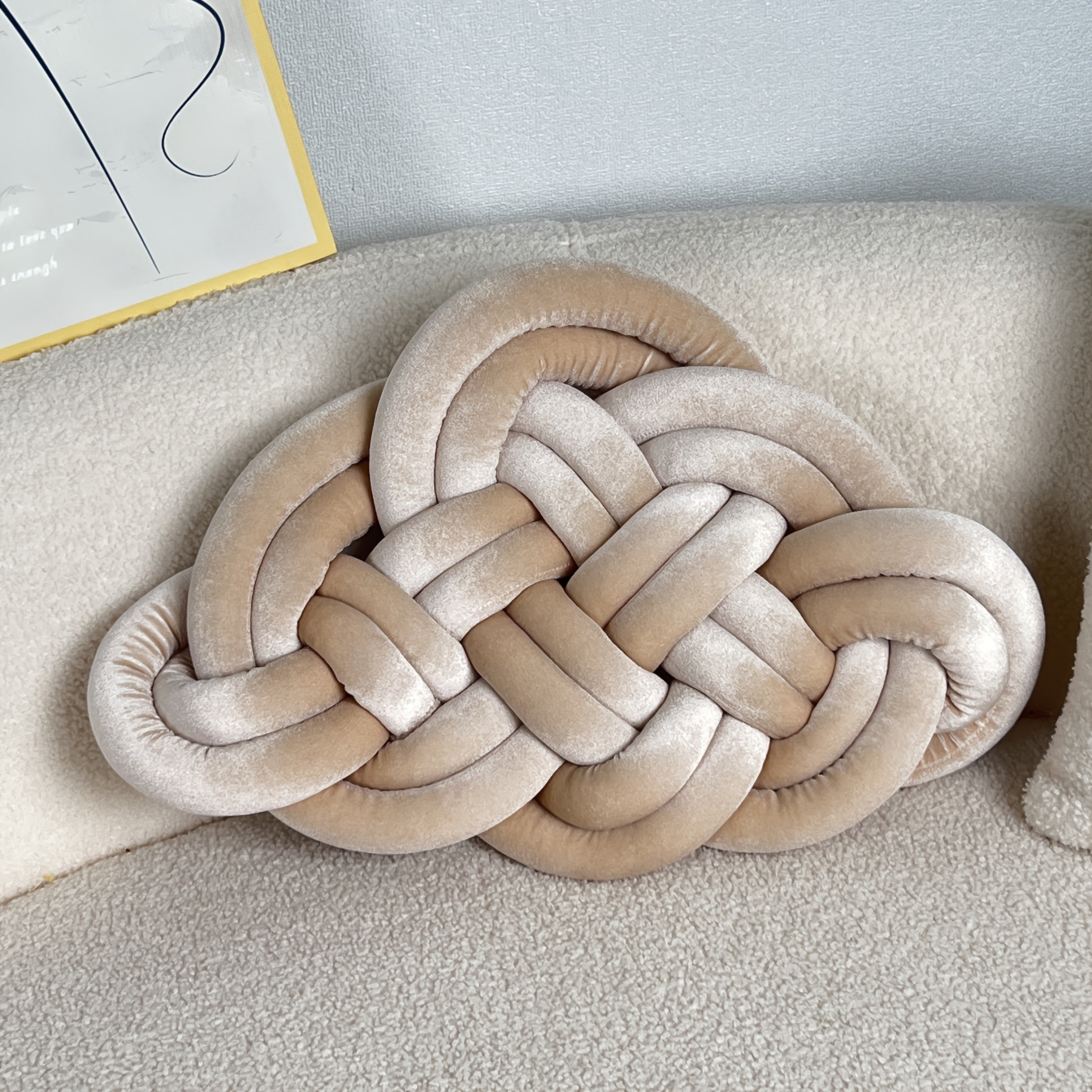 1pc YLBKIKR Hand-Knotted Plush Knot - Brown/Beige Celtic Knot Pillow, Soft Short-Hair Luxury -like Decorative ccent for Sofa Bed Chair, -Season Hand-Tied Corduroy-Like Pillow (No Fillers, Hand Wash Only), Cushions, Throw Pill