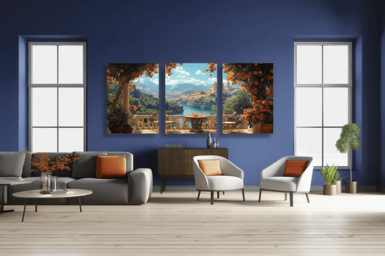 3pcs Andalusia Mediterranean Canvas Art Print, 39.88x59.94cm - Spanish Architecture & Orange Tree Wall Decor, Wooden Frame, Elegant Home or Office Decoration, Spanish Home Decor