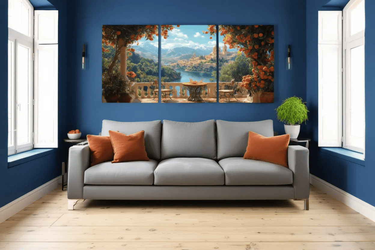 3pcs Andalusia Mediterranean Canvas Art Print, 39.88x59.94cm - Spanish Architecture & Orange Tree Wall Decor, Wooden Frame, Elegant Home or Office Decoration, Spanish Home Decor