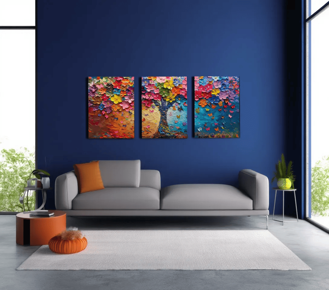 2D Flat 3pcs 2D Flat Printing, Abstract Art Style Tree of Life Landscape, Framed Canvas Painting And Poster, Can Be Hung Directly, Home Decoration, Wall Art, Room Decoration, HD Printing, Holiday Gifts, Living Room, Bedroom,