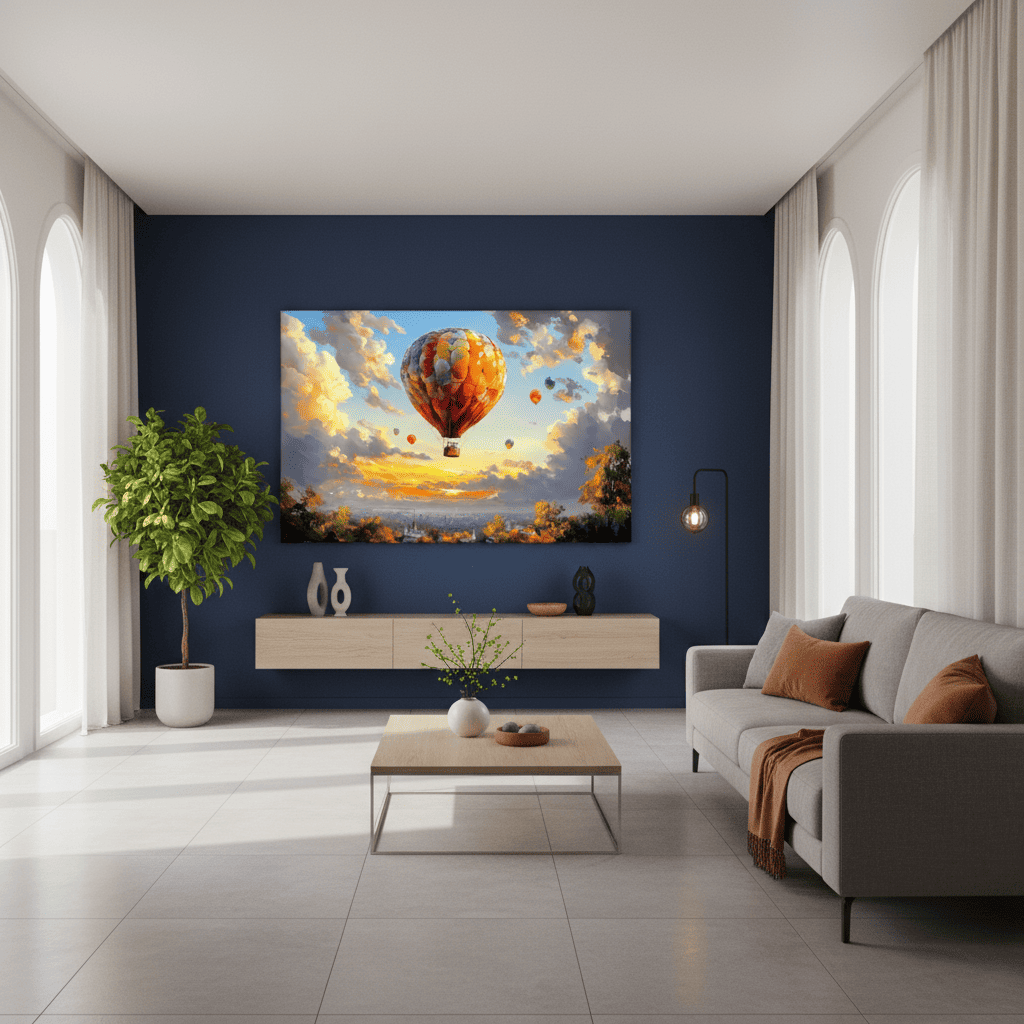 2D Flat, Hot Air Balloons Flying Over A City At Sunset Large Wooden Framed Wall Art Home Decor Canvas Painting- for Bedroom, Bathroom, Living Room, Office, Kitchen, Holiday Gift- 1pc, Office Decor, Home Decoration, Cityscape