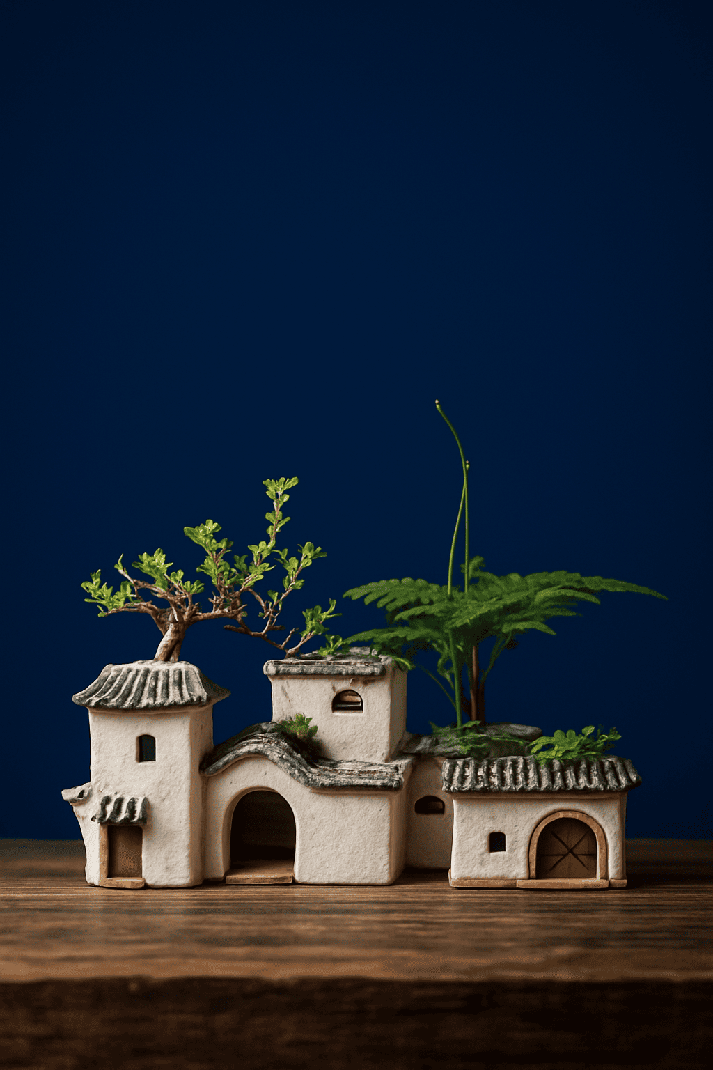 Modern Ceramic Zen House Succulent Planter – Indoor/Outdoor Decorative Bonsai Pot with Pagoda Roof, White Ceramic Miniature Landscape for Home or Office (Plants Not Included), Zen Garden Accessories