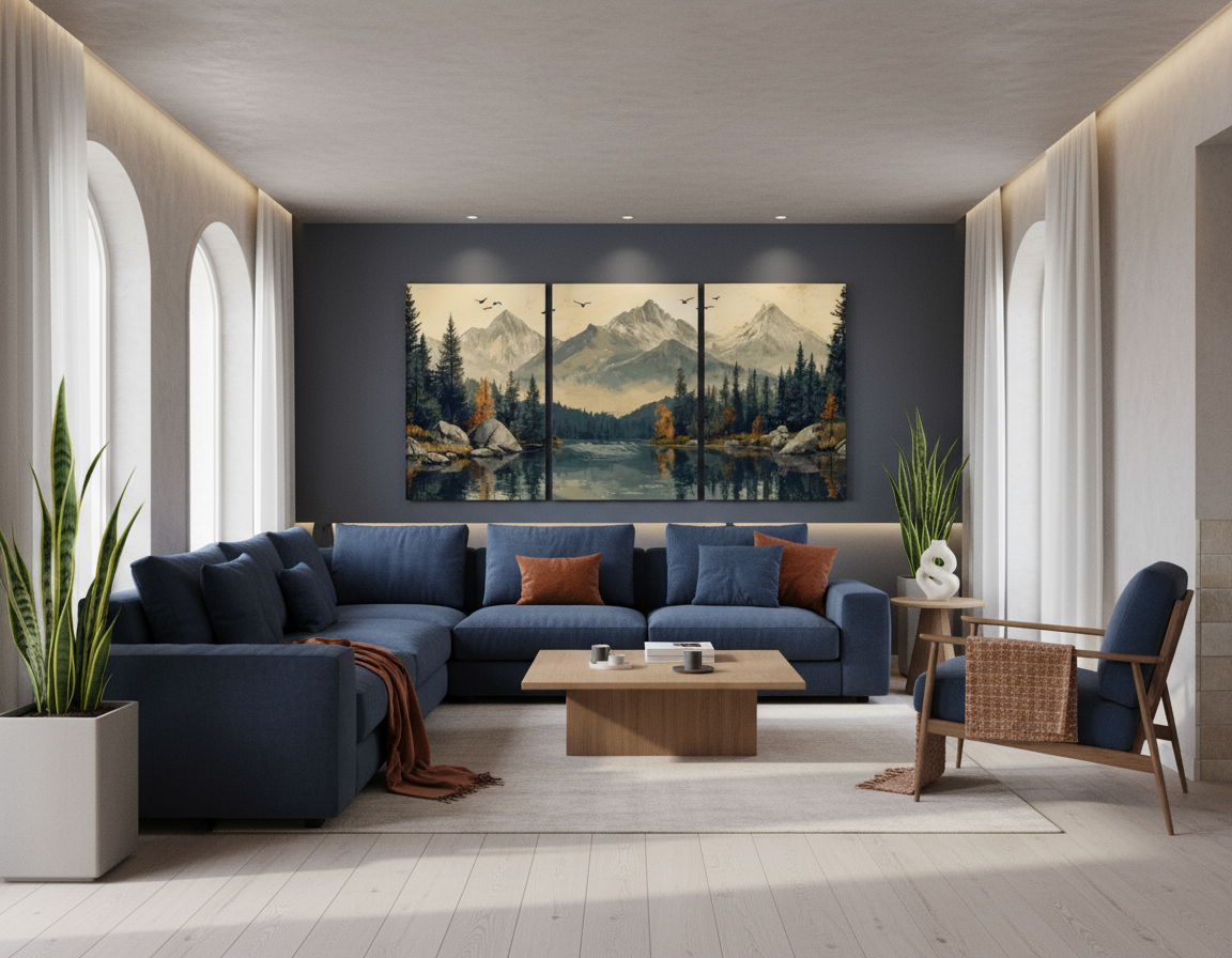 2D Flat, 3pcs 2D/Flat print, Framed canvas painting and poster, Ready to Hanging, Modern Wind Natural Forest Mountain Scenery, Home Decor, Wall art, Room Decor, Printing, Holiday gift, Living Room, Bedroom, Dining Room, Offic