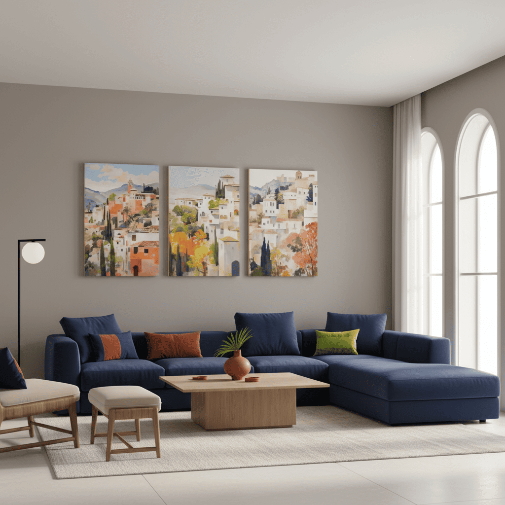 3pcs of Wood Frame Canvas Print Decorative Painting, Granada Spain Posters, Spanish Travel Prints, Spain Travel Art, Floral Wall Art, Spain Art Poster, Tropical Floral Art--Interior Home Wall Decoration Ar