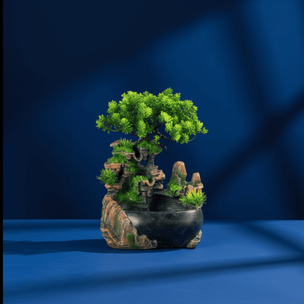 Indoor Resin Rockery Desktop Decoration - Miniature Zen Garden Bonsai Tree with Waterfall & Green Foliage, Self-Sustaining Ecosystem in Jar, No Electricity Needed, Durable Resin Material for Home Office Decor, Holiday Gift (H