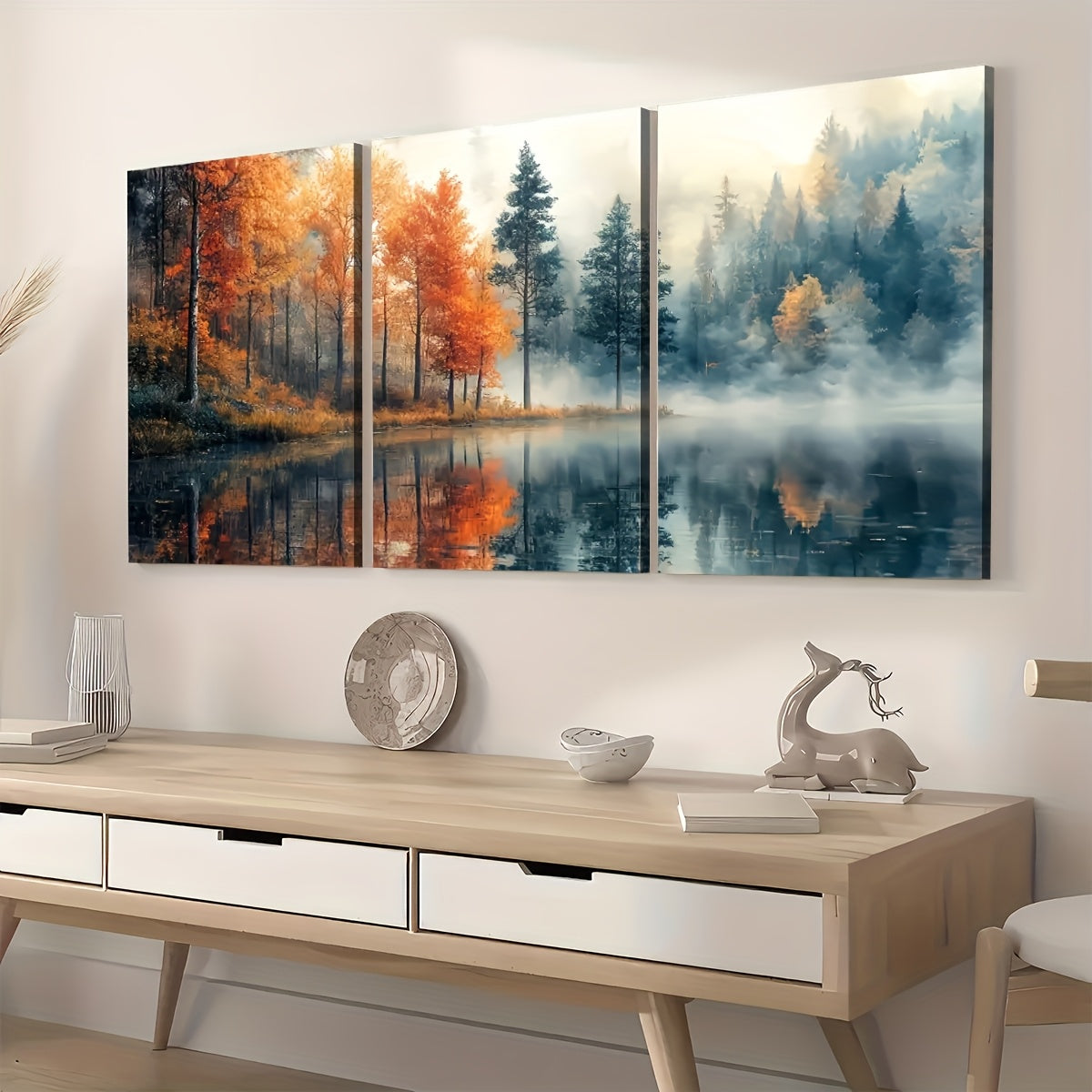 2D Flat 3 2D Flat Prints, Modern Style Natural Primeval Forest Landscape Art, Framed Canvas Paintings And Posters, Ready to Hang, Home Decoration, Wall Art, Room Decoration, High-Definition Prints, Holiday Gifts, Living Room,