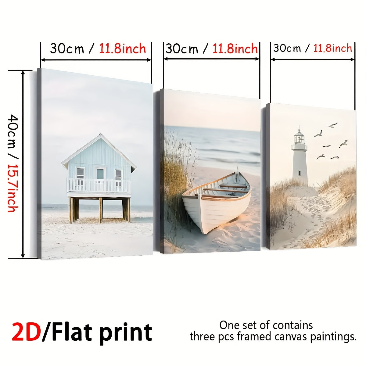 2D Flat, 3pcs 2D/Flat Print, Framed Canvas Painting And Poster, Ready to Hanging, Modern And Simple Seaside Art Scenery, Sailing, Home Decor, Wall Art, Room Decoration, Holiday Gift, Living Room, Bedroom, Dining Room, Office