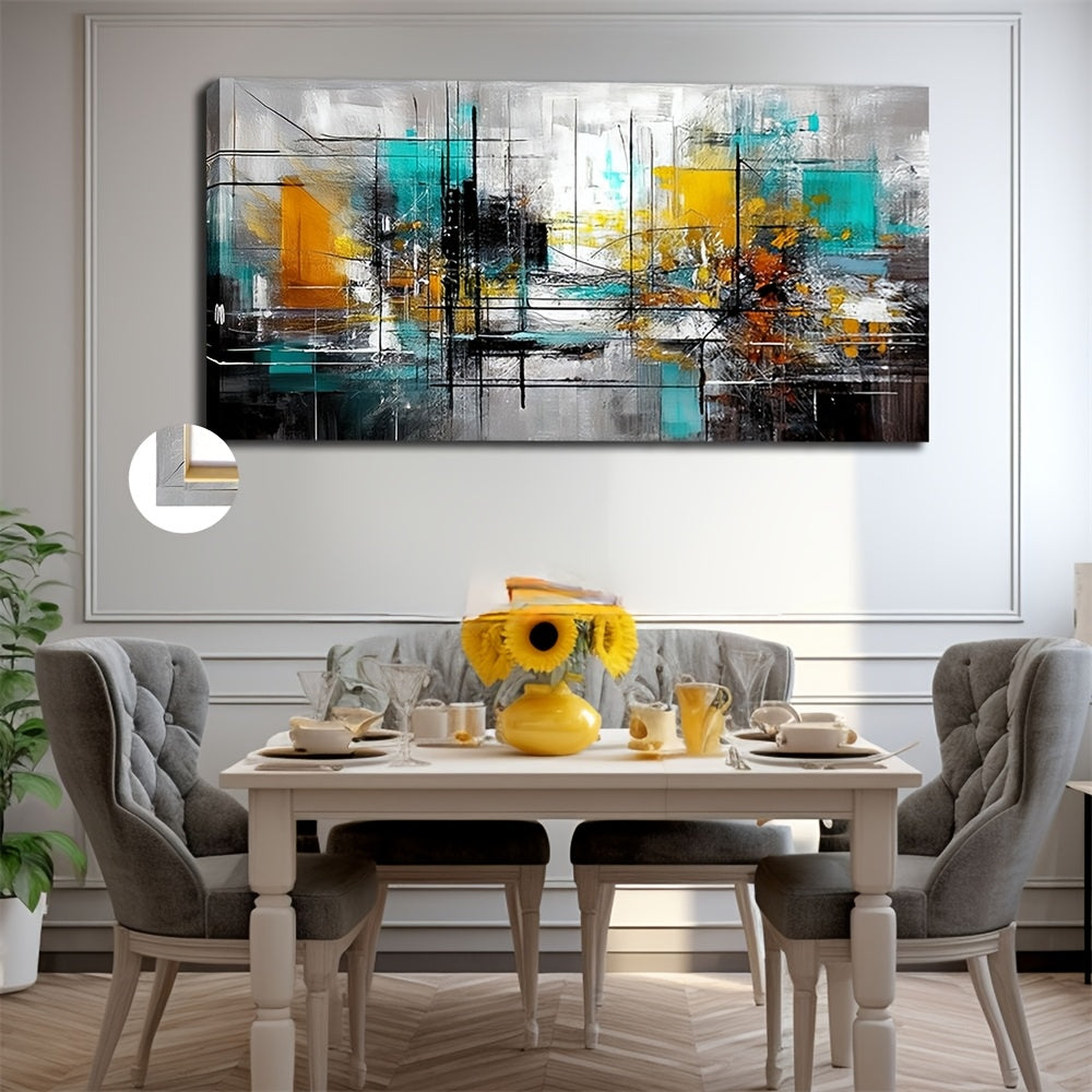 Abstract Watercolor Canvas Art Print, 20x40 Inches (50x100cm), Framed Wall Hanging Decor, Art Deco Classic Minimalist Style, Fir Wood Frame, Indoor Landscape Artwork for Home Office, Living Room, Bedroom, Bathroom, Classroom