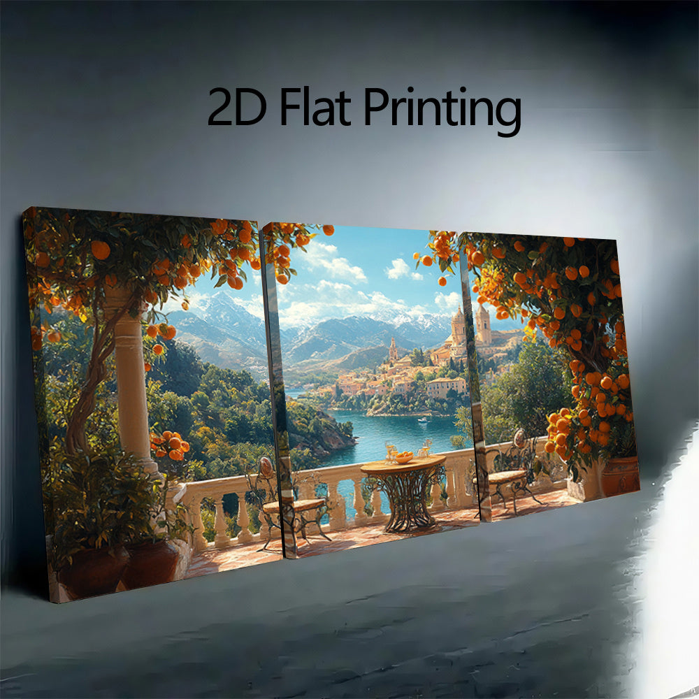 3pcs Andalusia Mediterranean Canvas Art Print, 39.88x59.94cm - Spanish Architecture & Orange Tree Wall Decor, Wooden Frame, Elegant Home or Office Decoration, Spanish Home Decor