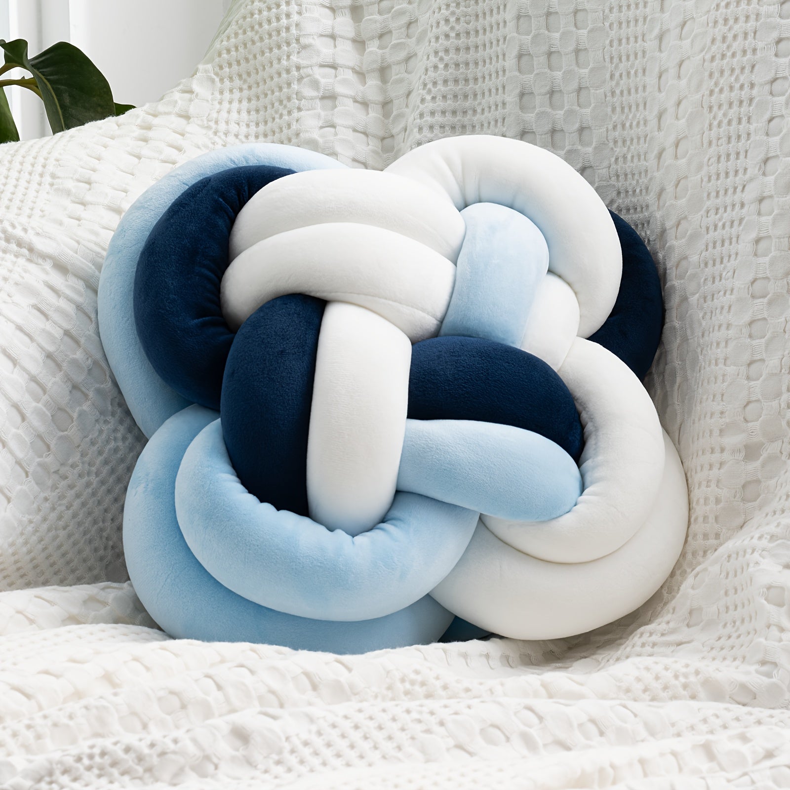 TEXSTEAD Art Deco Style Round Knot Cushion - Geometric Pattern Accent Throw for Home Decor, Machine Washable, Polyester Teddy Velvet Weave with Polyester Fiber Filling - Multipurpose Decorative Knot Ball Cushion for All Seaso