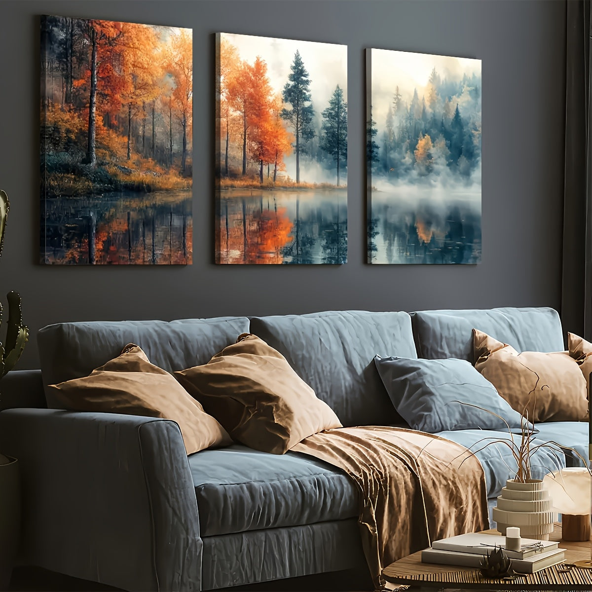 2D Flat 3 2D Flat Prints, Modern Style Natural Primeval Forest Landscape Art, Framed Canvas Paintings And Posters, Ready to Hang, Home Decoration, Wall Art, Room Decoration, High-Definition Prints, Holiday Gifts, Living Room,