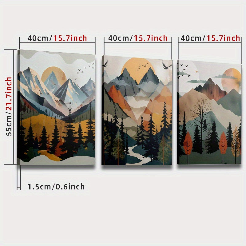 3 Framed Canvas Paintings And Posters, Ready to Hang, Including Frame, Abstract Mountain Forest Landscape Home Decor, Wall Art, Room Decor, HD Print, Holiday Gift, Living Room, Bedroom, Dining Room, Office Decor Painting with