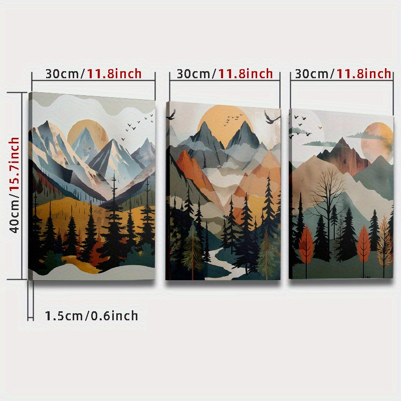 3 Framed Canvas Paintings And Posters, Ready to Hang, Including Frame, Abstract Mountain Forest Landscape Home Decor, Wall Art, Room Decor, HD Print, Holiday Gift, Living Room, Bedroom, Dining Room, Office Decor Painting with