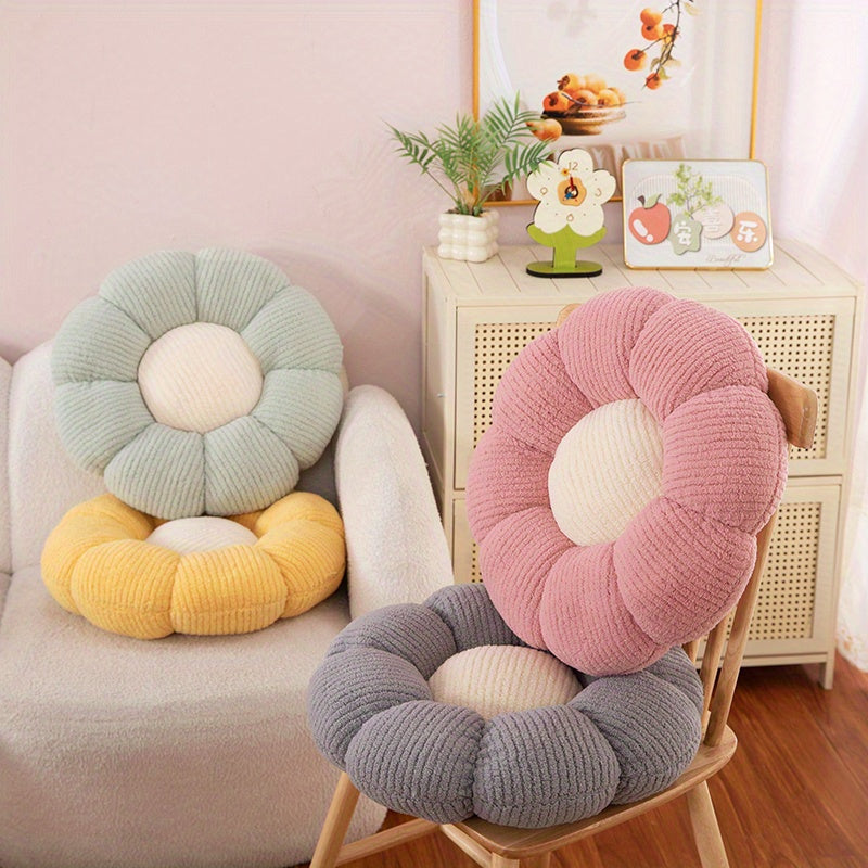 1pc 37cm/14.57in Soft Daisy Plush Throw Pillow - All-Season Fluffy Flower Floor Cushion-Ultra Soft Chair Pad for Bay Window, Boho Decor, Cross-Legged Sitting, Ideal for Bed and Sofa, Charming Dorm Room Accent, Decorative Pill