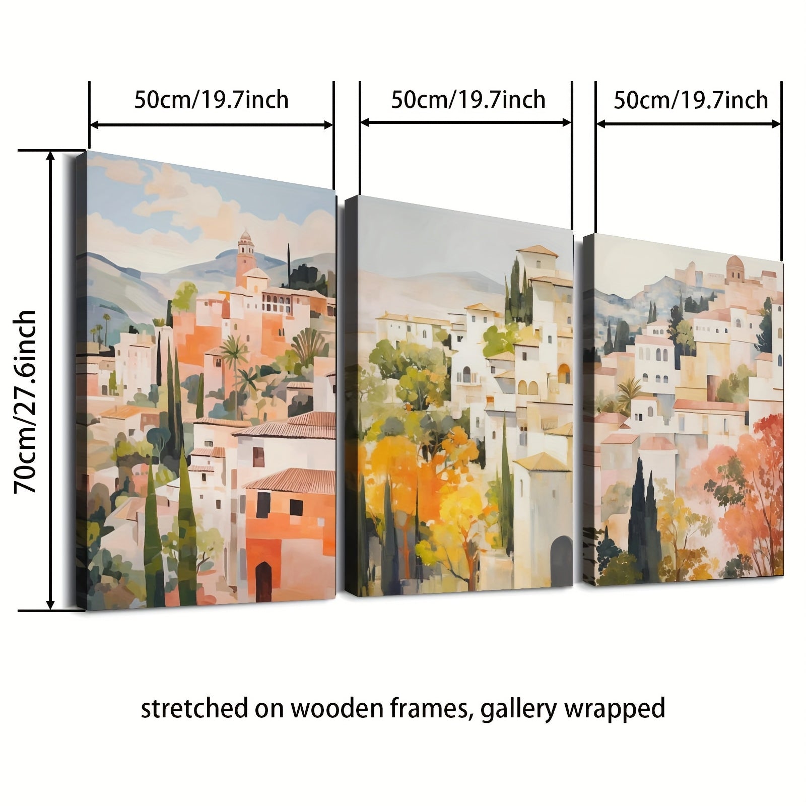 3pcs of Wood Frame Canvas Print Decorative Painting, Granada Spain Posters, Spanish Travel Prints, Spain Travel Art, Floral Wall Art, Spain Art Poster, Tropical Floral Art--Interior Home Wall Decoration Ar