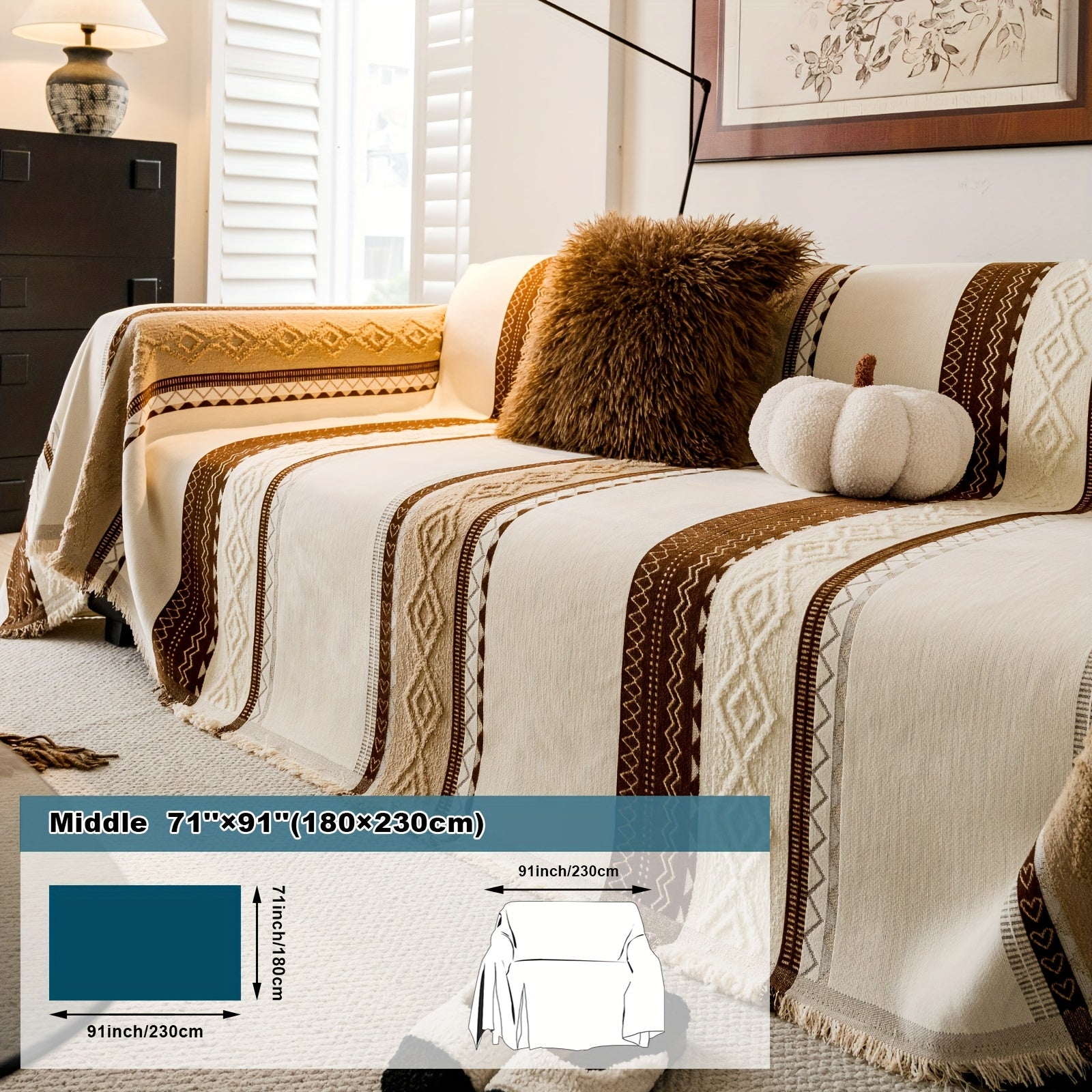 [Stylish Elegance] Bohemian Style Chenille Blend Sofa Throw | Pet-Friendly Jacquard Weave | Multi-Size for Single, Double, Triple & Sectional Sofas | Black and White Geometric Patterns | Machine Washable | Cozy Home Decor, So