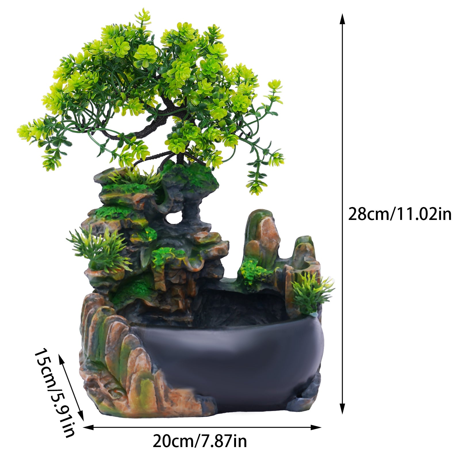 Indoor Resin Rockery Desktop Decoration - Miniature Zen Garden Bonsai Tree with Waterfall & Green Foliage, Self-Sustaining Ecosystem in Jar, No Electricity Needed, Durable Resin Material for Home Office Decor, Holiday Gift (H