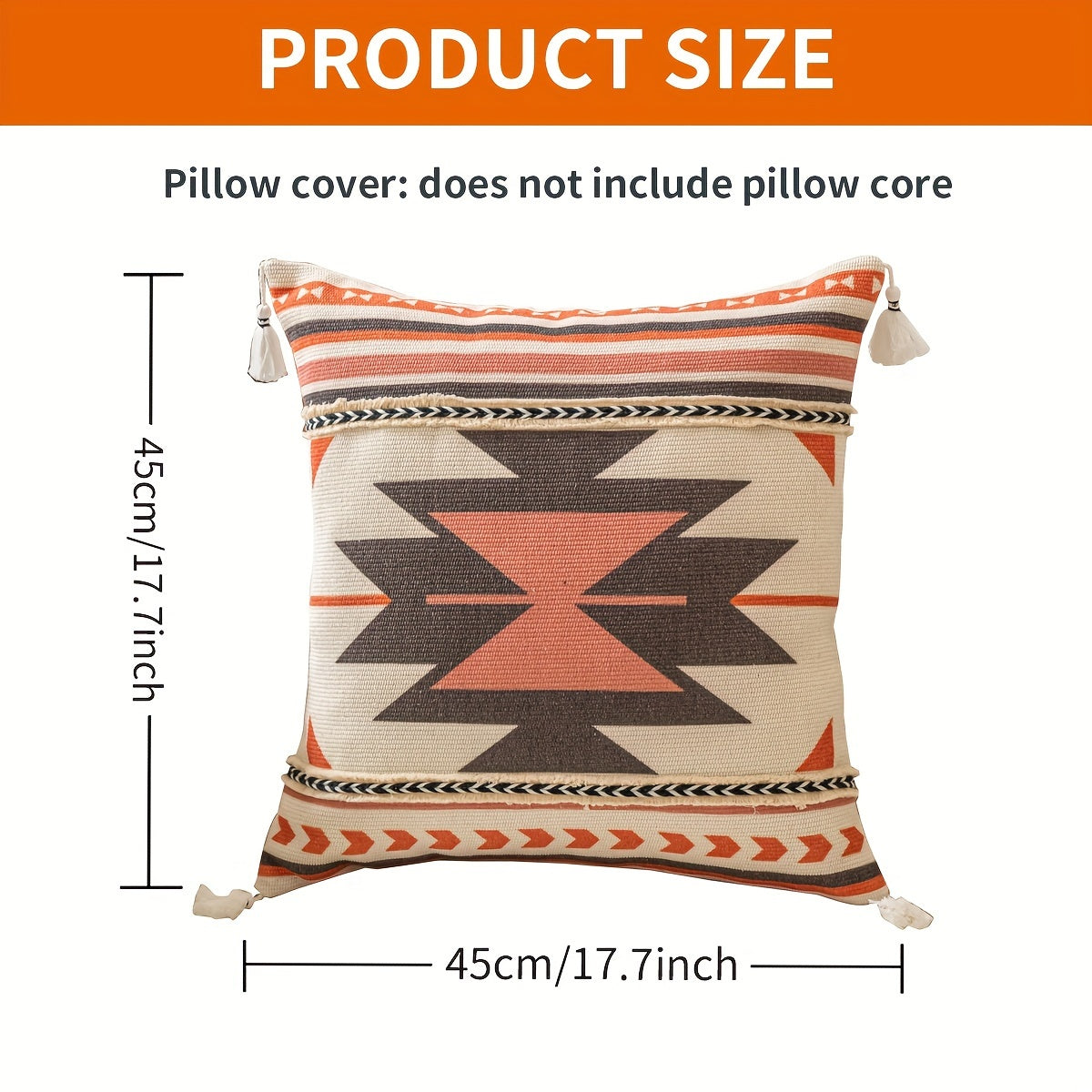 Bohemian Style Woven Throw Pillow Covers with Geometric Patterns and Tassels - Machine Washable Polyester Zippered Square Cushion Cases for Home Decor, Sofa, and Outdoor - 44.96cm Pack of 1