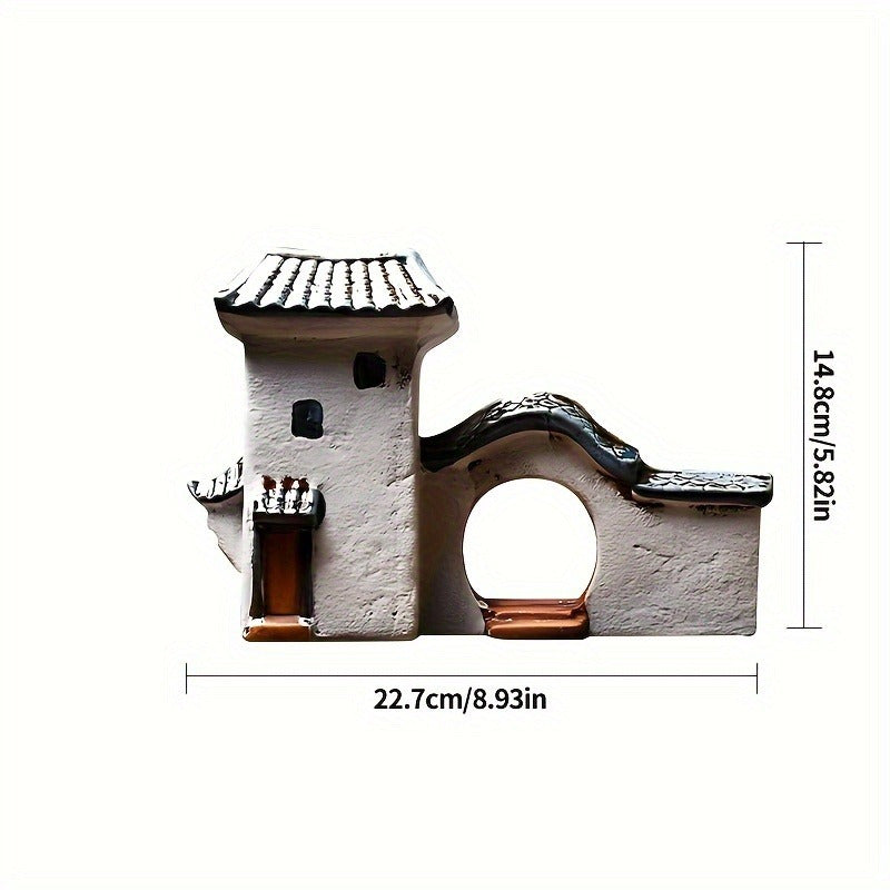 Modern Ceramic Zen House Succulent Planter – Indoor/Outdoor Decorative Bonsai Pot with Pagoda Roof, White Ceramic Miniature Landscape for Home or Office (Plants Not Included), Zen Garden Accessories