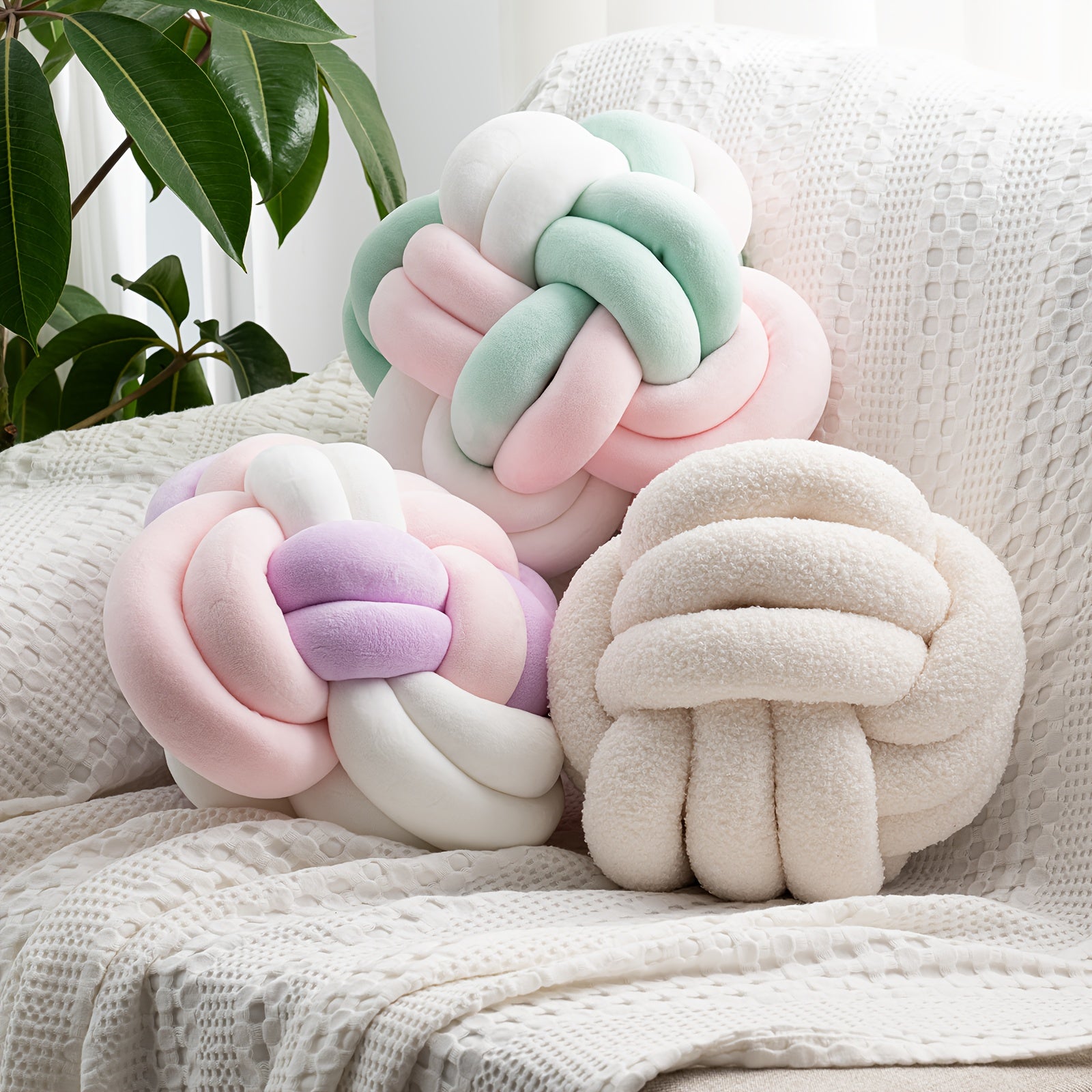 TEXSTEAD Art Deco Style Round Knot Cushion - Geometric Pattern Accent Throw for Home Decor, Machine Washable, Polyester Teddy Velvet Weave with Polyester Fiber Filling - Multipurpose Decorative Knot Ball Cushion for All Seaso