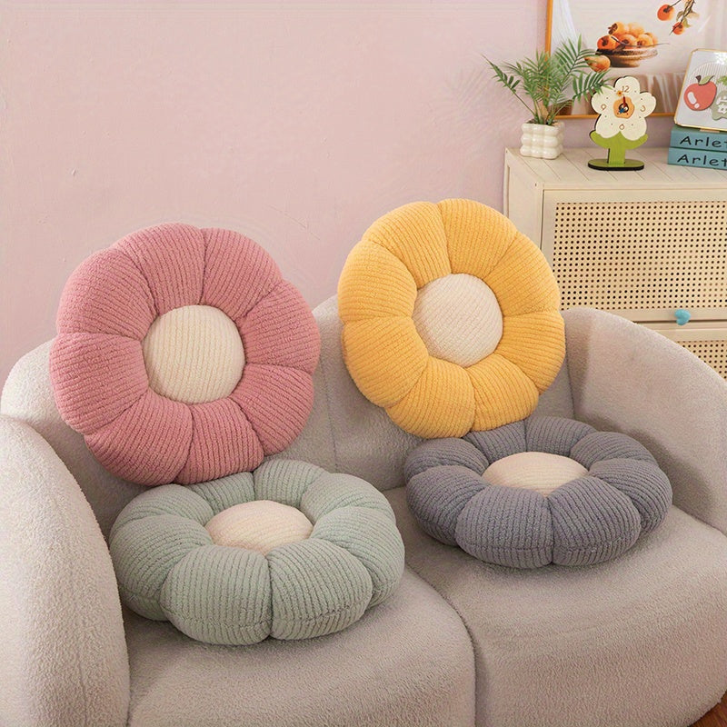 1pc 37cm/14.57in Soft Daisy Plush Throw Pillow - All-Season Fluffy Flower Floor Cushion-Ultra Soft Chair Pad for Bay Window, Boho Decor, Cross-Legged Sitting, Ideal for Bed and Sofa, Charming Dorm Room Accent, Decorative Pill