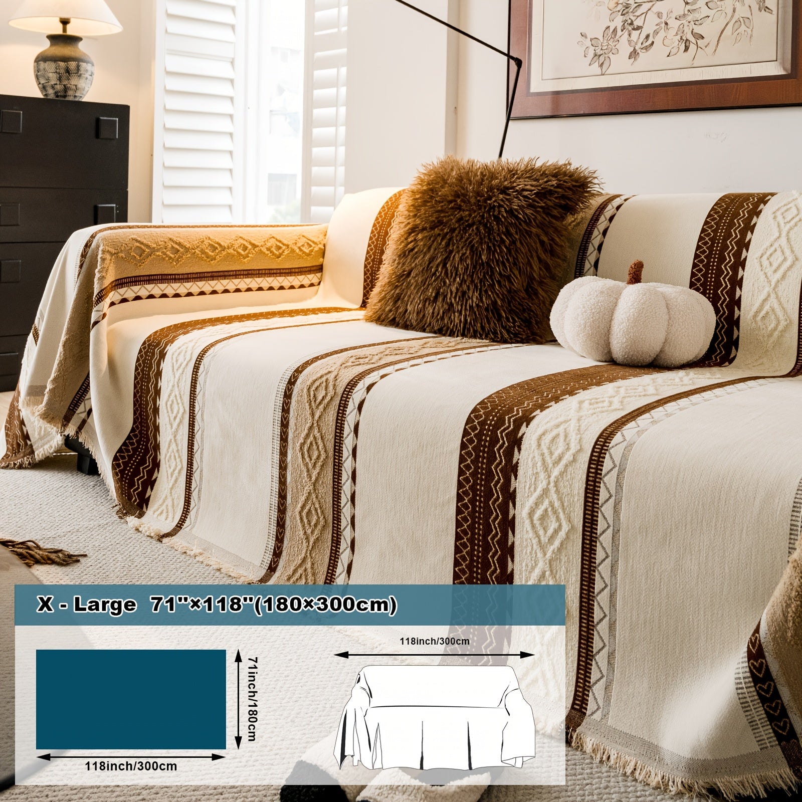 [Stylish Elegance] Bohemian Style Chenille Blend Sofa Throw | Pet-Friendly Jacquard Weave | Multi-Size for Single, Double, Triple & Sectional Sofas | Black and White Geometric Patterns | Machine Washable | Cozy Home Decor, So