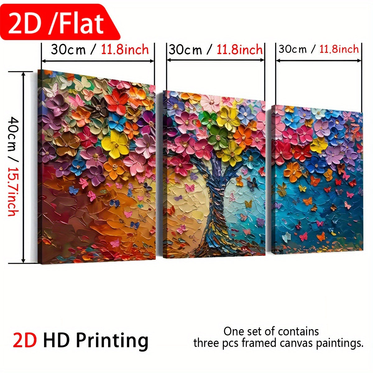 2D Flat 3pcs 2D Flat Printing, Abstract Art Style Tree of Life Landscape, Framed Canvas Painting And Poster, Can Be Hung Directly, Home Decoration, Wall Art, Room Decoration, HD Printing, Holiday Gifts, Living Room, Bedroom,
